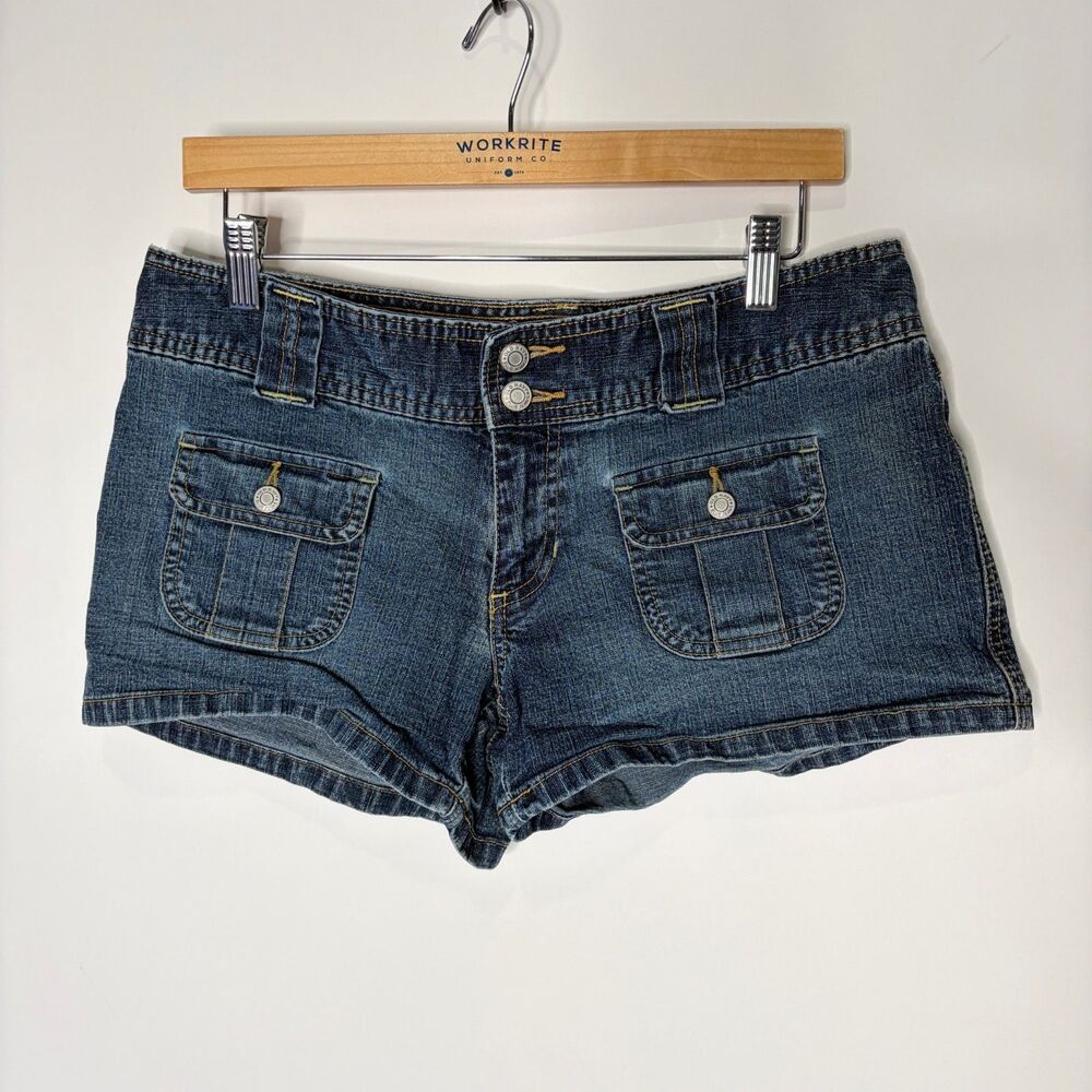 Vintage Y2K Old Navy Ultra Low Waist Micro Shorts Jean Flap Pockets Women 8